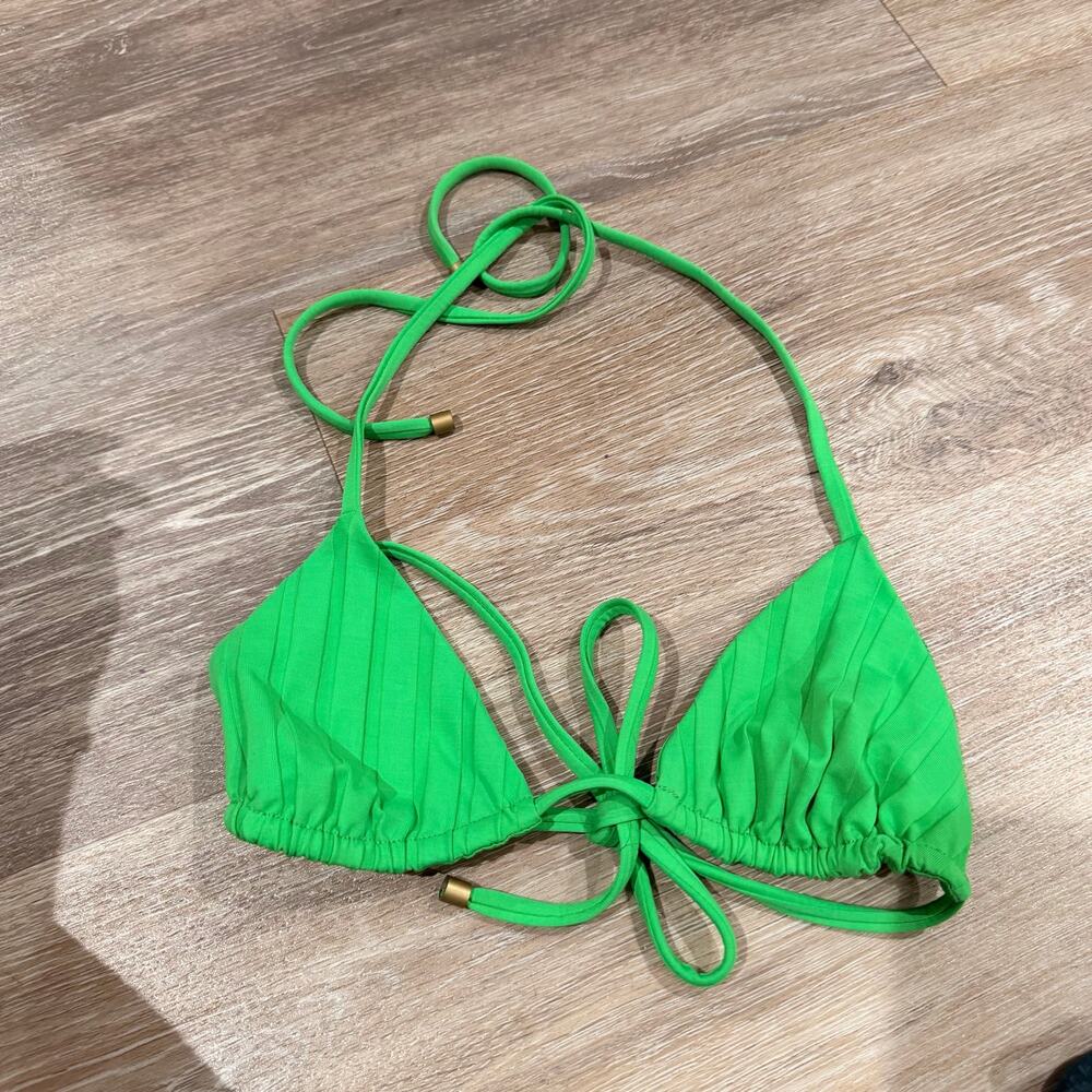 Vitamin A Green Ribbed Gia Triangle Bikini top Size Small - Picture 2 of 4